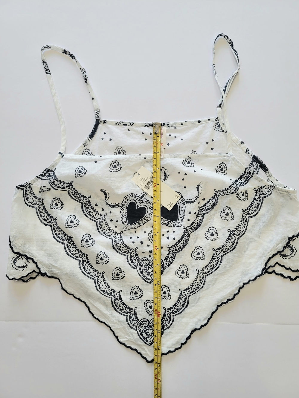 Anthropologie LyreBird Scalloped Hem Bandana Cami Top, Black White S Festival - Picture 8 of 10